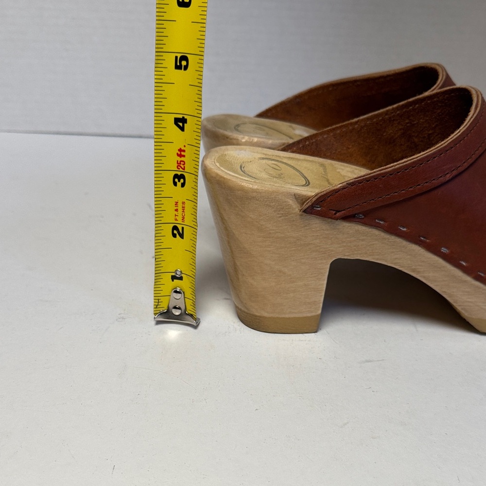 NO.6 STORE Old School Clog on High Heel in Bourbon Leather Wooden 3" Heel Size38 - Picture 13 of 14